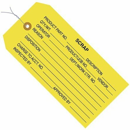 BSC PREFERRED 4 3/4 x 2-3/8'' - ''Scrap'' Inspection Tags - Pre-Wired, 1000PK S-3554PW